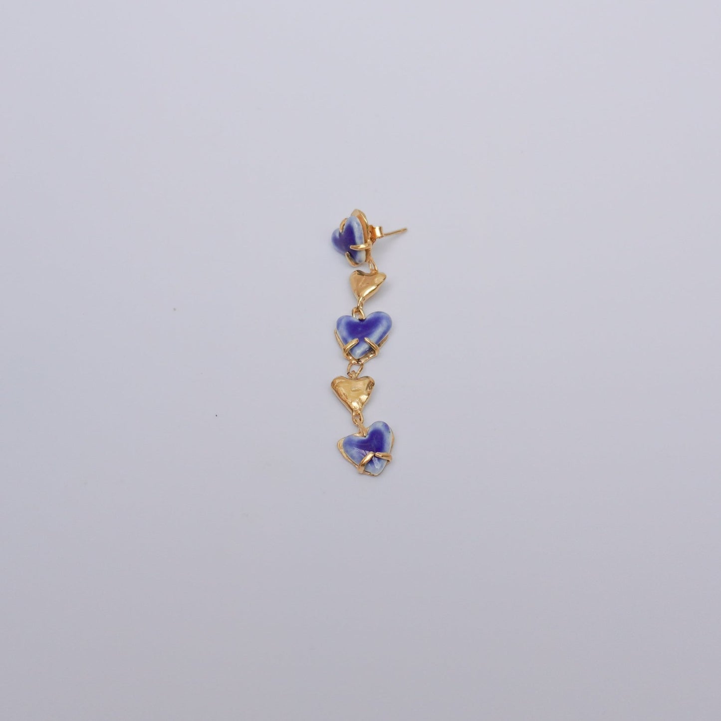 organic gold earring trio dangle earring heart stone blue love stud dangling pendant