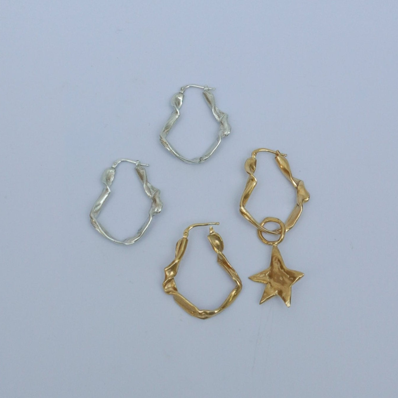 Note e maree big hoop earrings silver and gold-plated with a metal star pendant