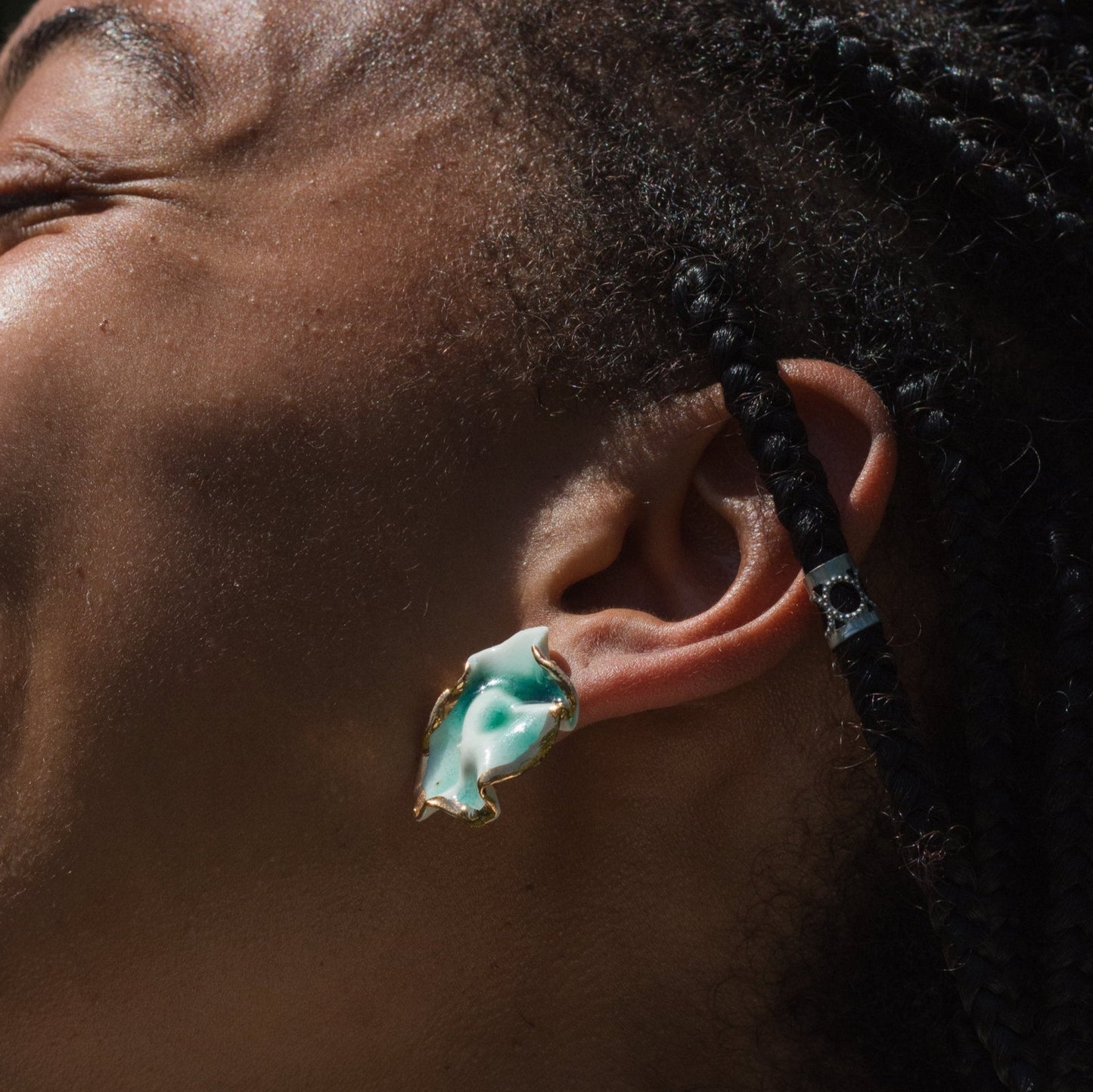 mystic forest earring resilience green porcelain gold luster detail
