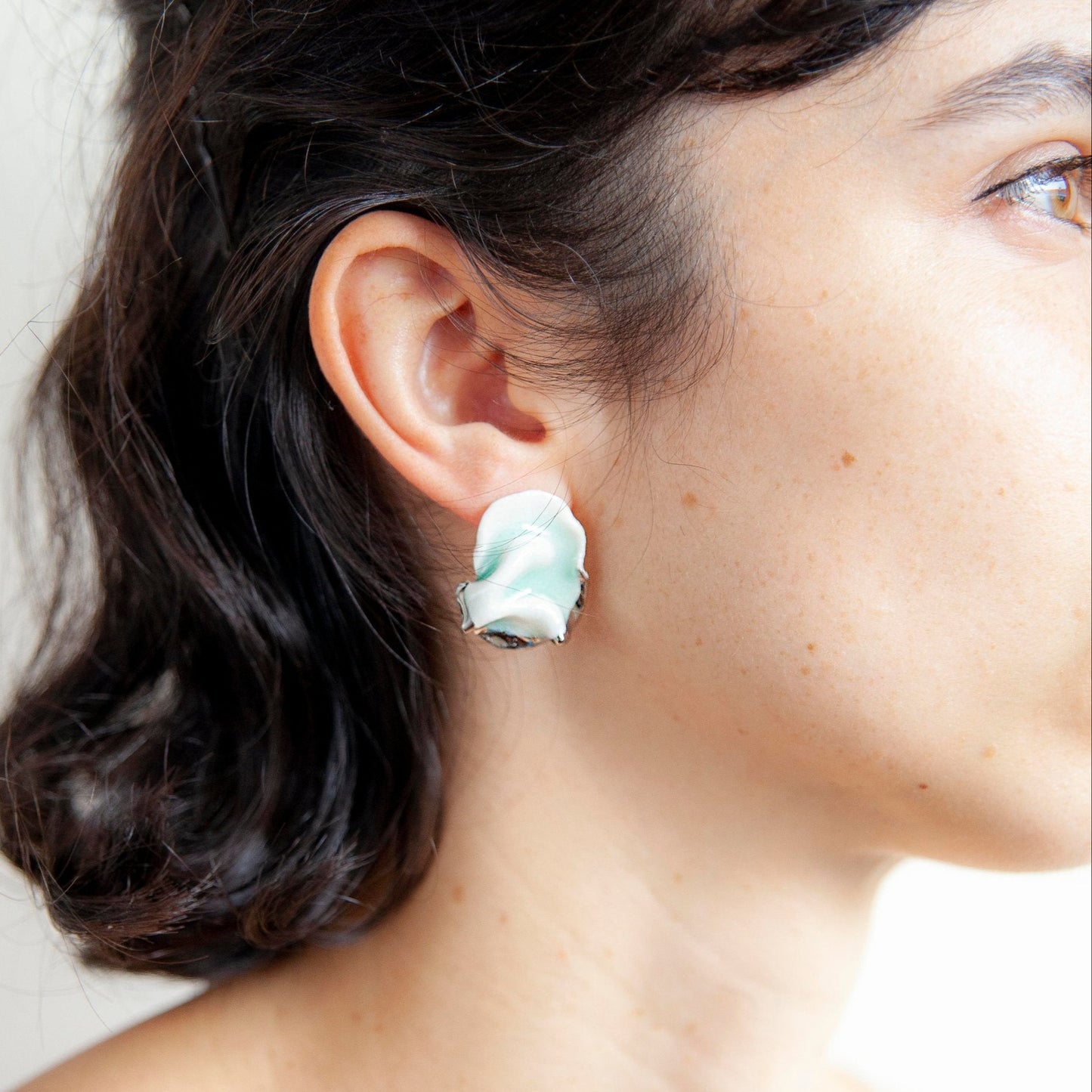 mystic forest earring porcelain resilience green silver luster detail
