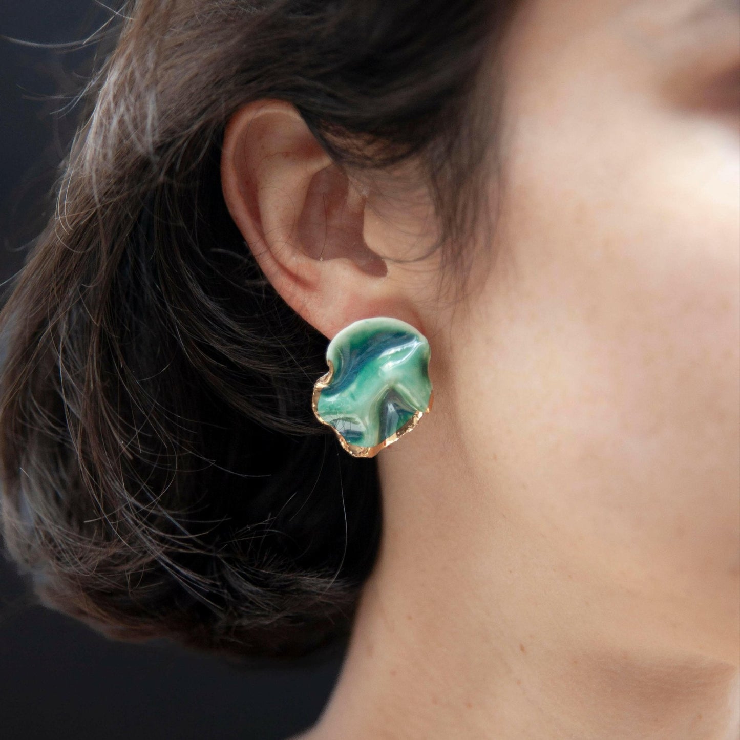 mystic forest resilience earring green porcelain gold luster detail