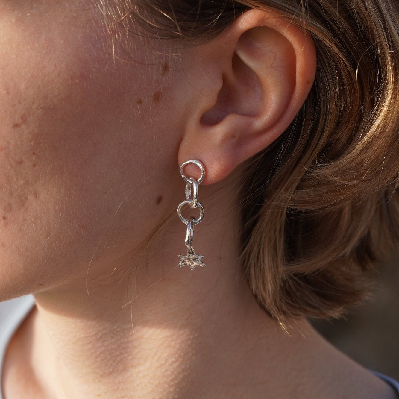 Riflessi lunari drop earring with a star, circles, silver, handmade