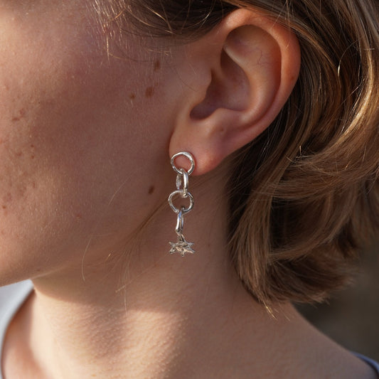 Riflessi lunari drop earring with a star, circles, silver, handmade