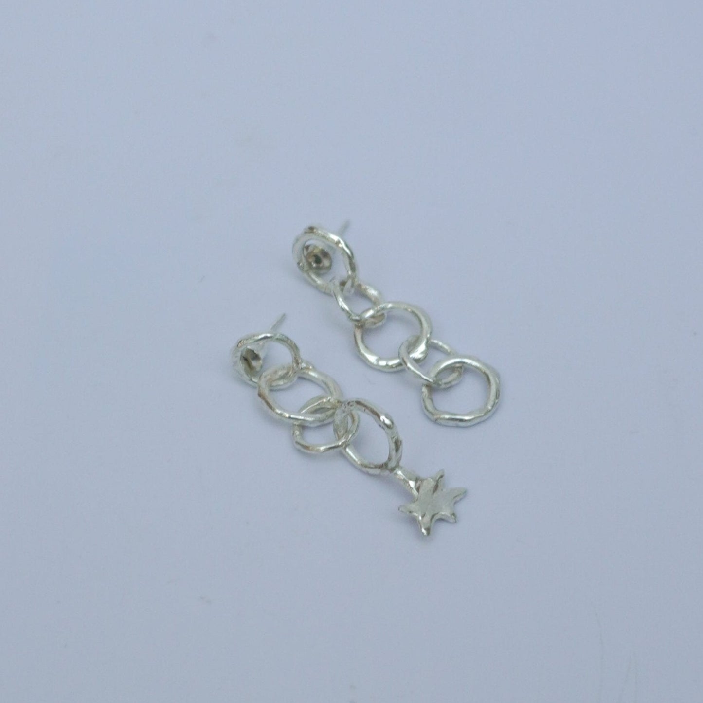 Riflessi lunari drop earrings - one with a star, circles, silver, handmade