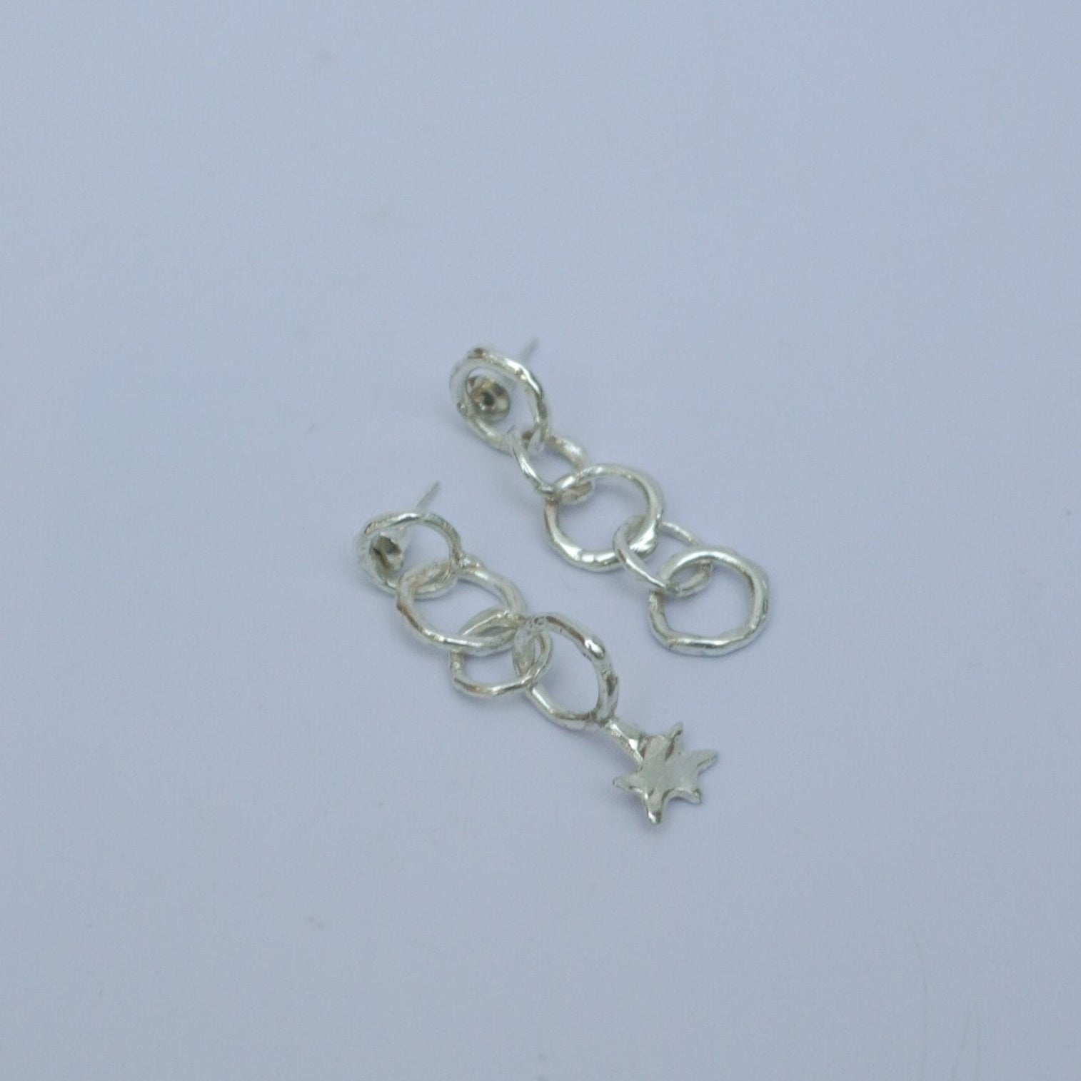 Riflessi lunari drop earrings - one with a star, circles, silver, handmade