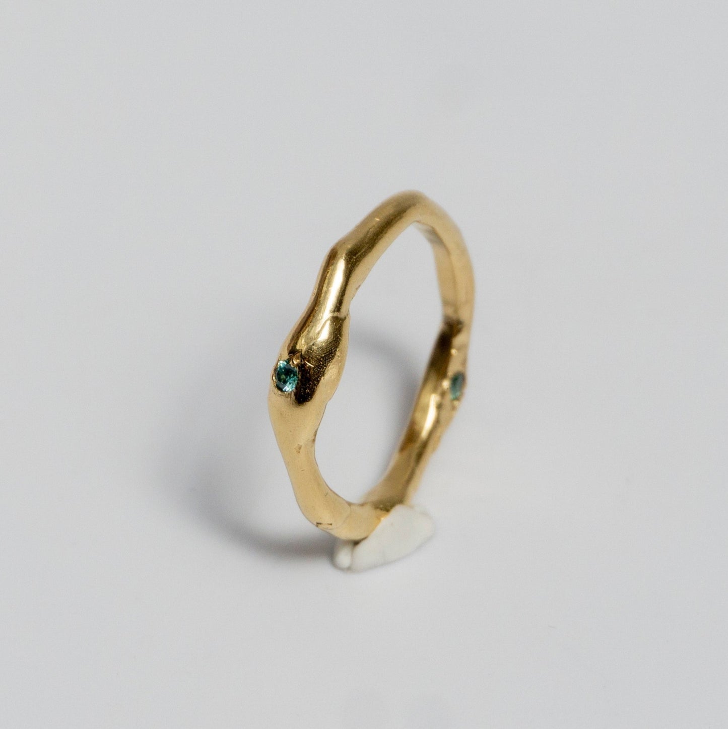 Unique piece - handmade ring using the lost wax technique - gold-plated brass and light blue zirconias