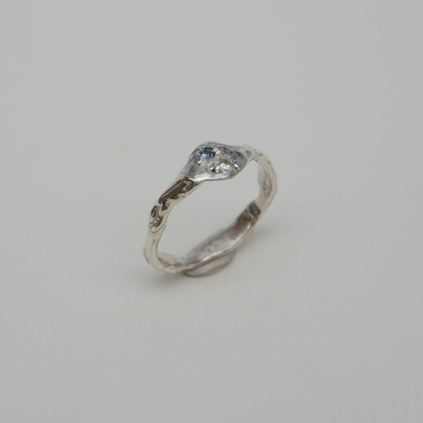 Solitario Insieme - unique silver ring - cristal and light blue zirconia stones