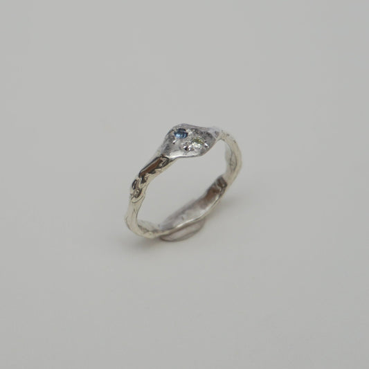 Solitario Insieme - unique silver ring - cristal and light blue zirconia stones