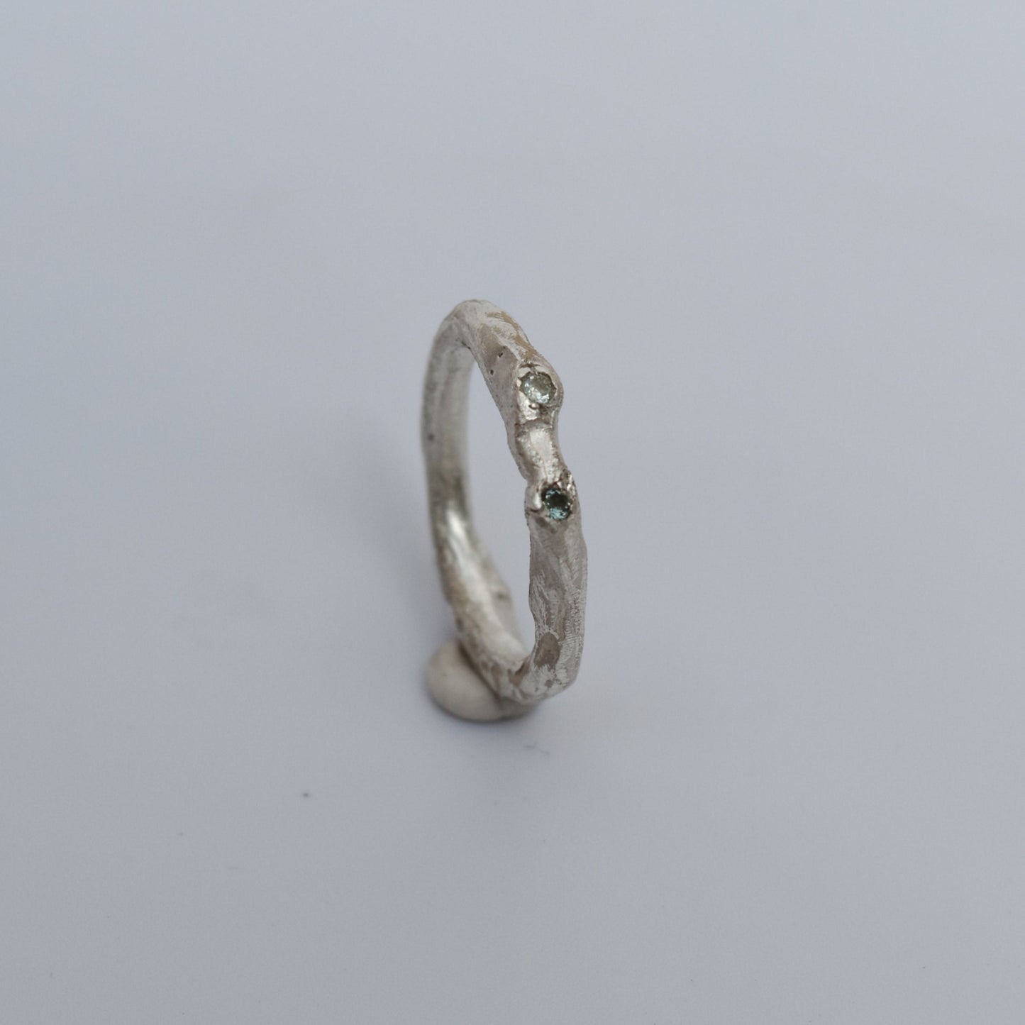 Unique Handmade Silver Ring - Relitti with zirconias, organic-shaped