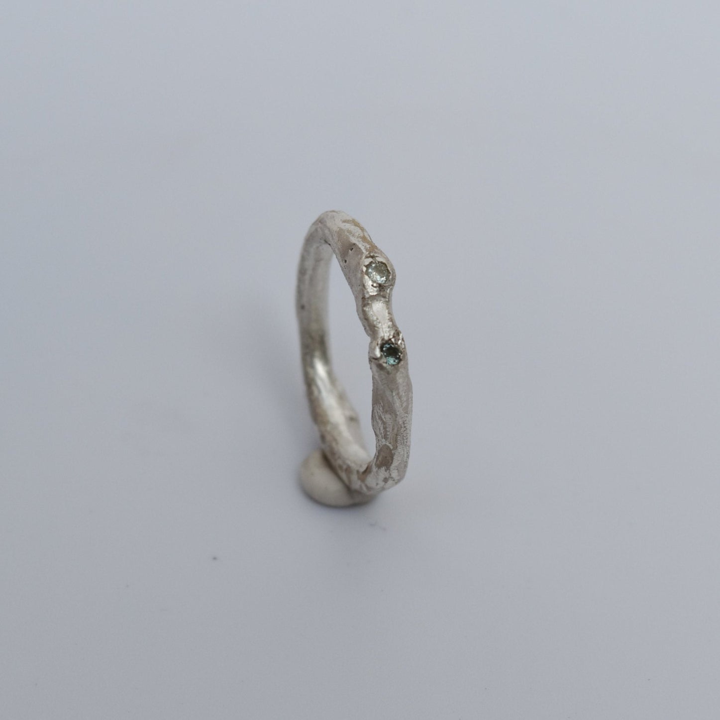 Unique Handmade Silver Ring -  Relitti with zirconias, organic-shaped