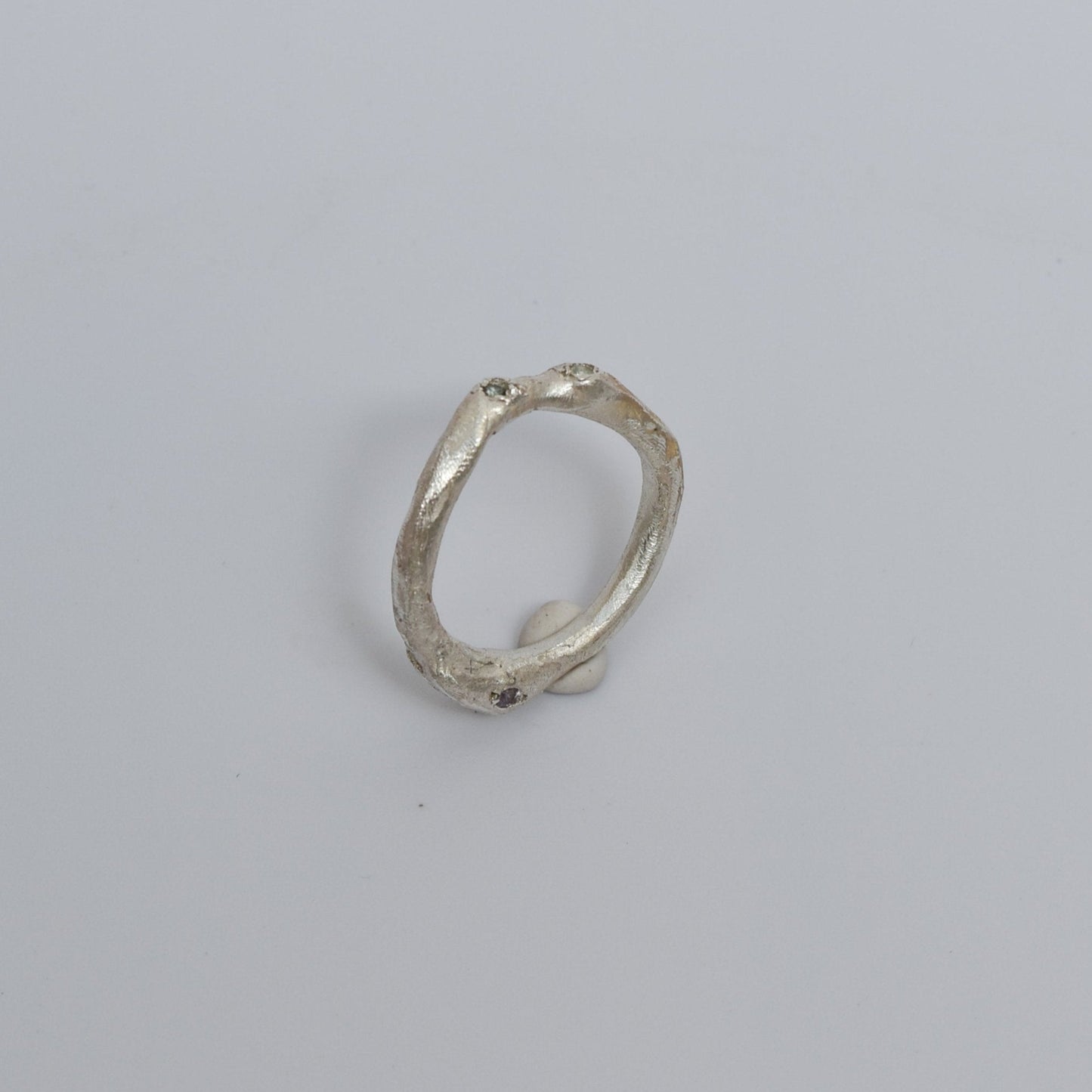 Unique Handmade Silver Ring - Relitti with zirconias, organic-shaped