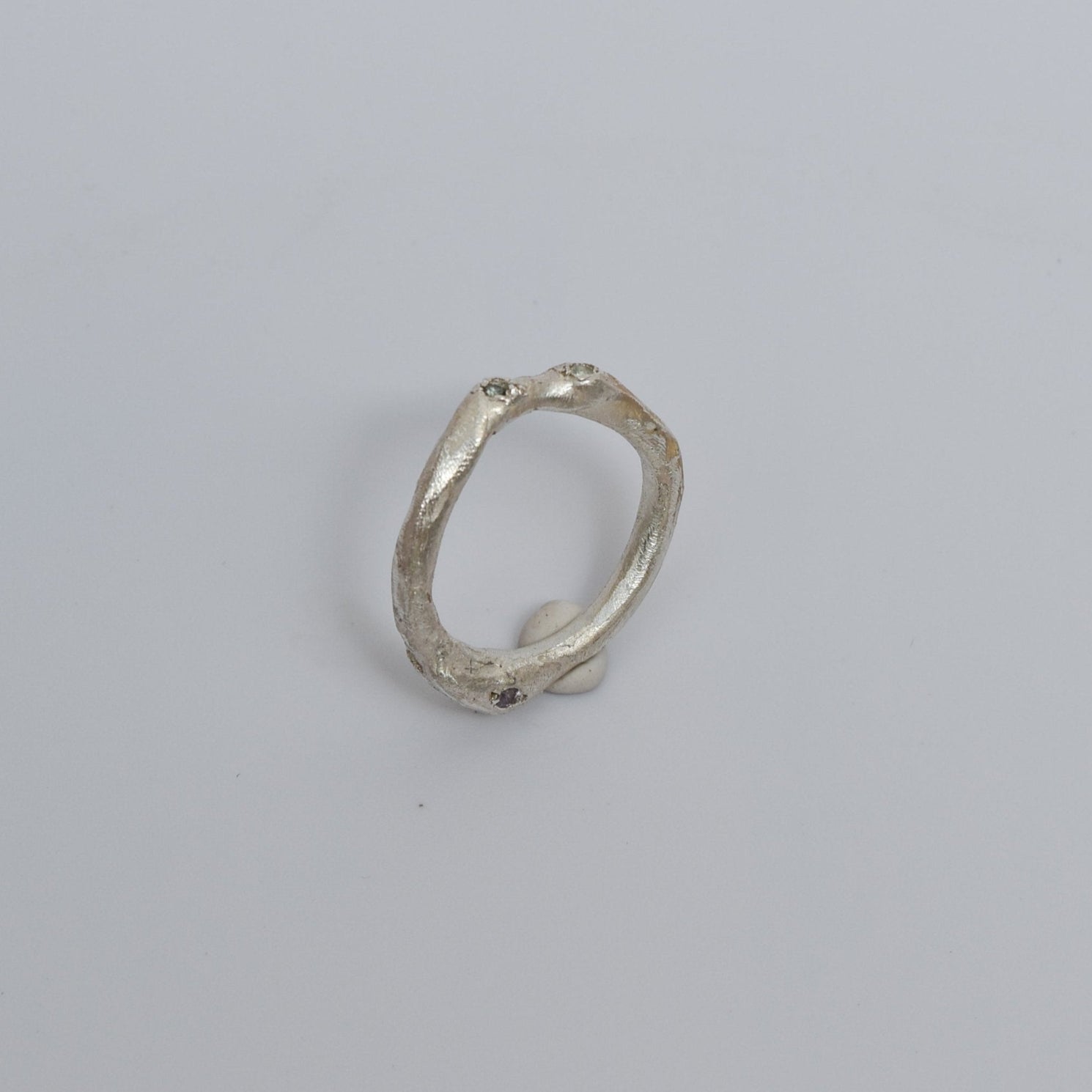 Unique Handmade Silver Ring -  Relitti with zirconias, organic-shaped
