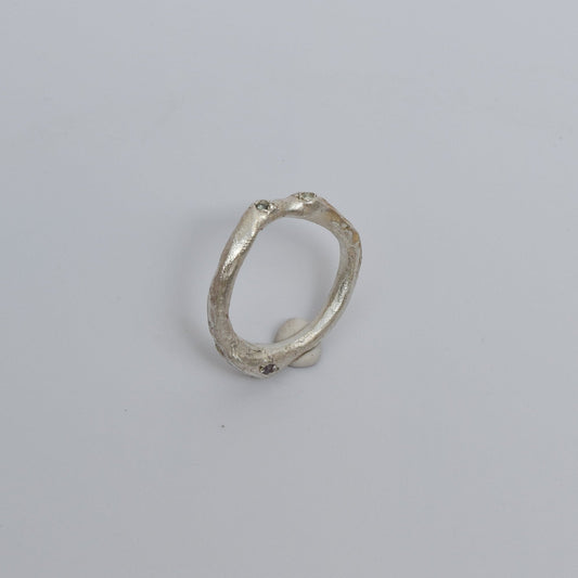 Unique Handmade Silver Ring -  Relitti with zirconias, organic-shaped