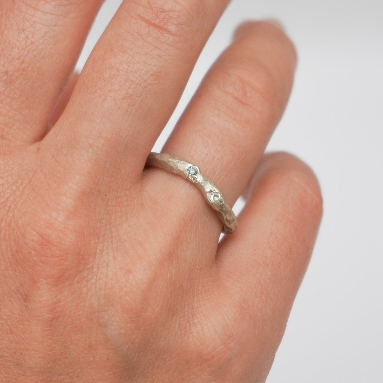 Unique Handmade Silver Ring -  Relitti with zirconias, organic-shaped