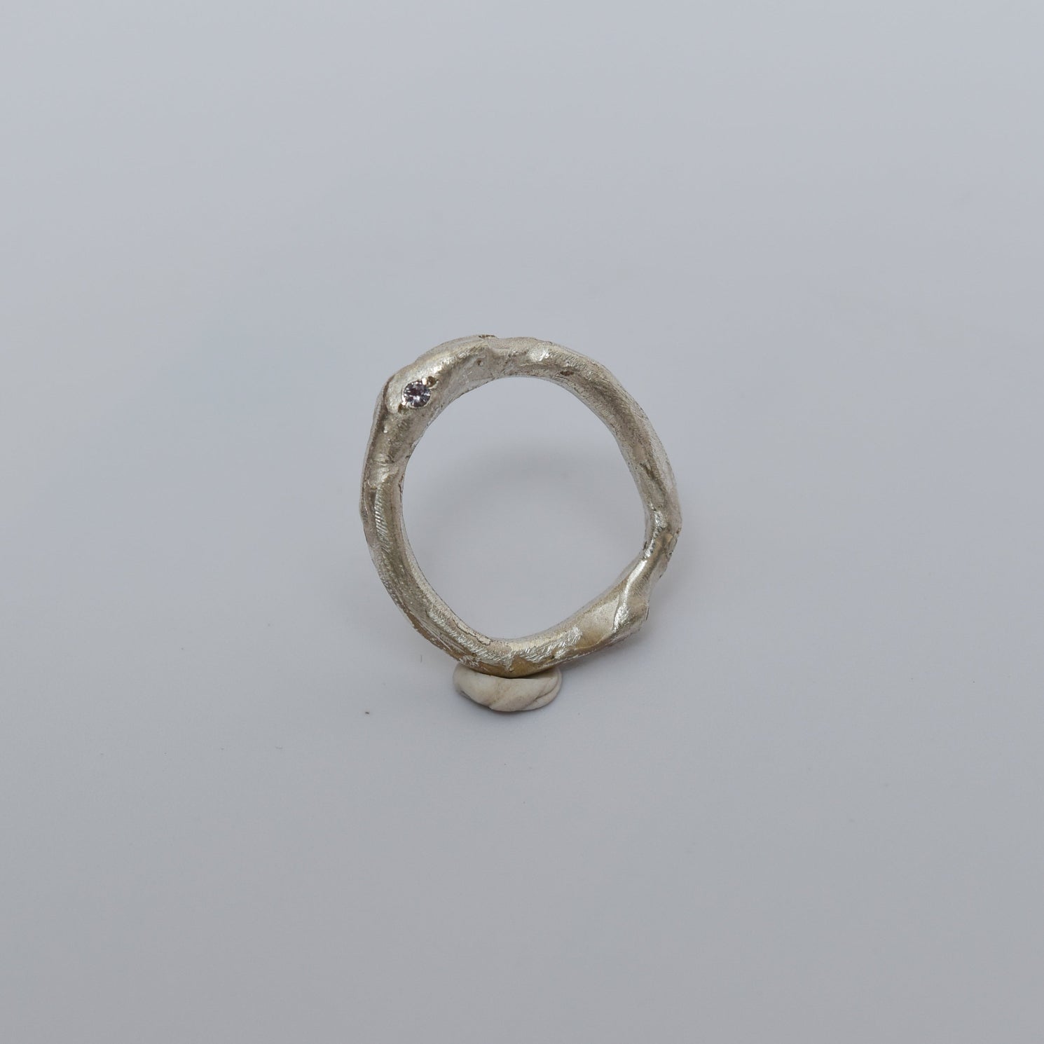 Unique Handmade Silver Ring -  Relitti with zirconias, organic-shaped
