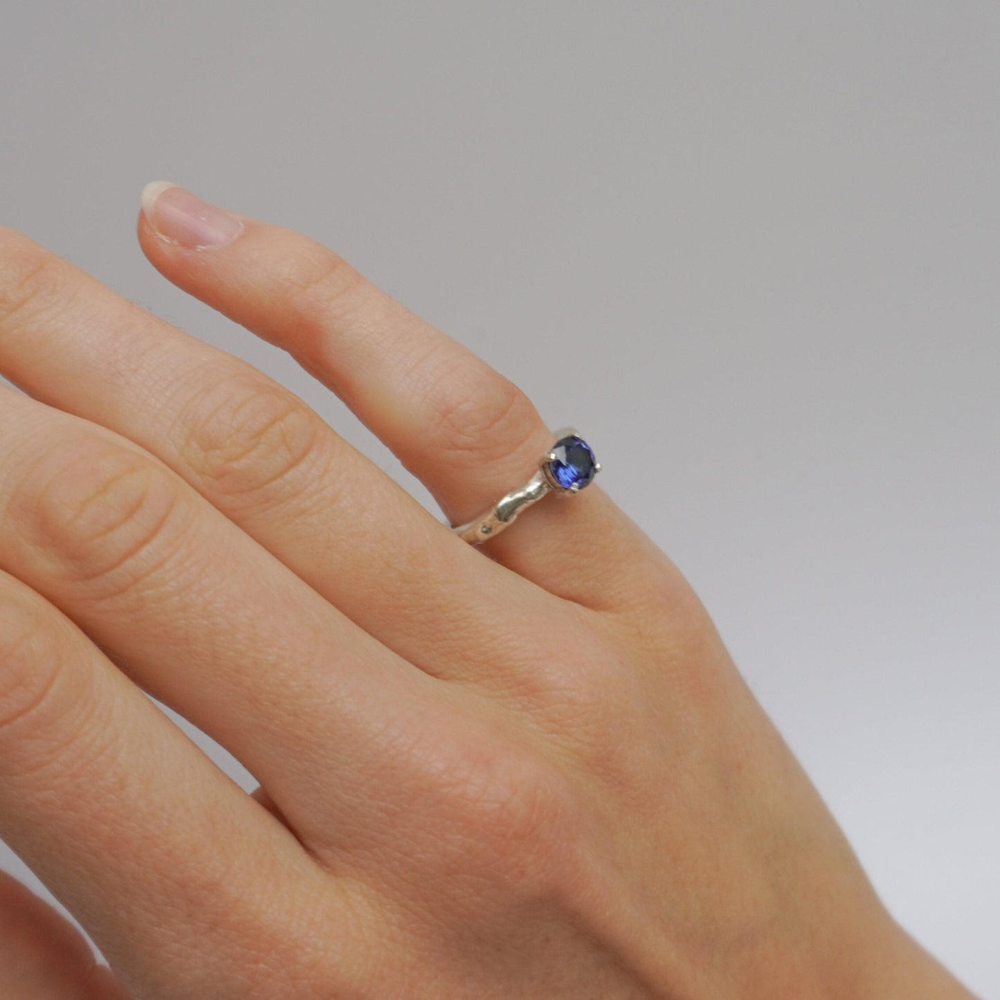 Unique Silver Ring With Blue Stone, organic-shaped