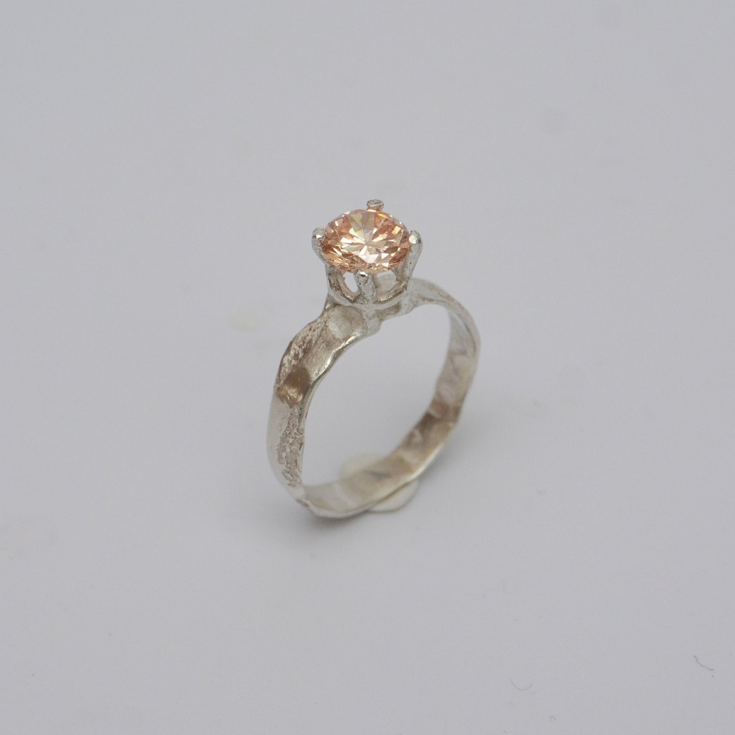 Unique Silver Ring With Champagne Stone, organic-shaped