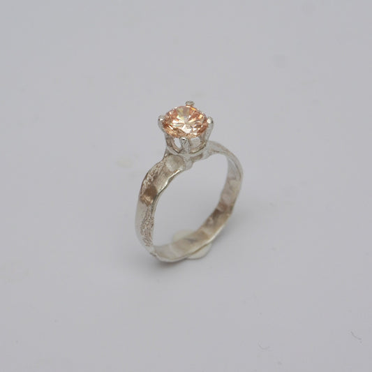 Unique Silver Ring With Champagne Stone, organic-shaped