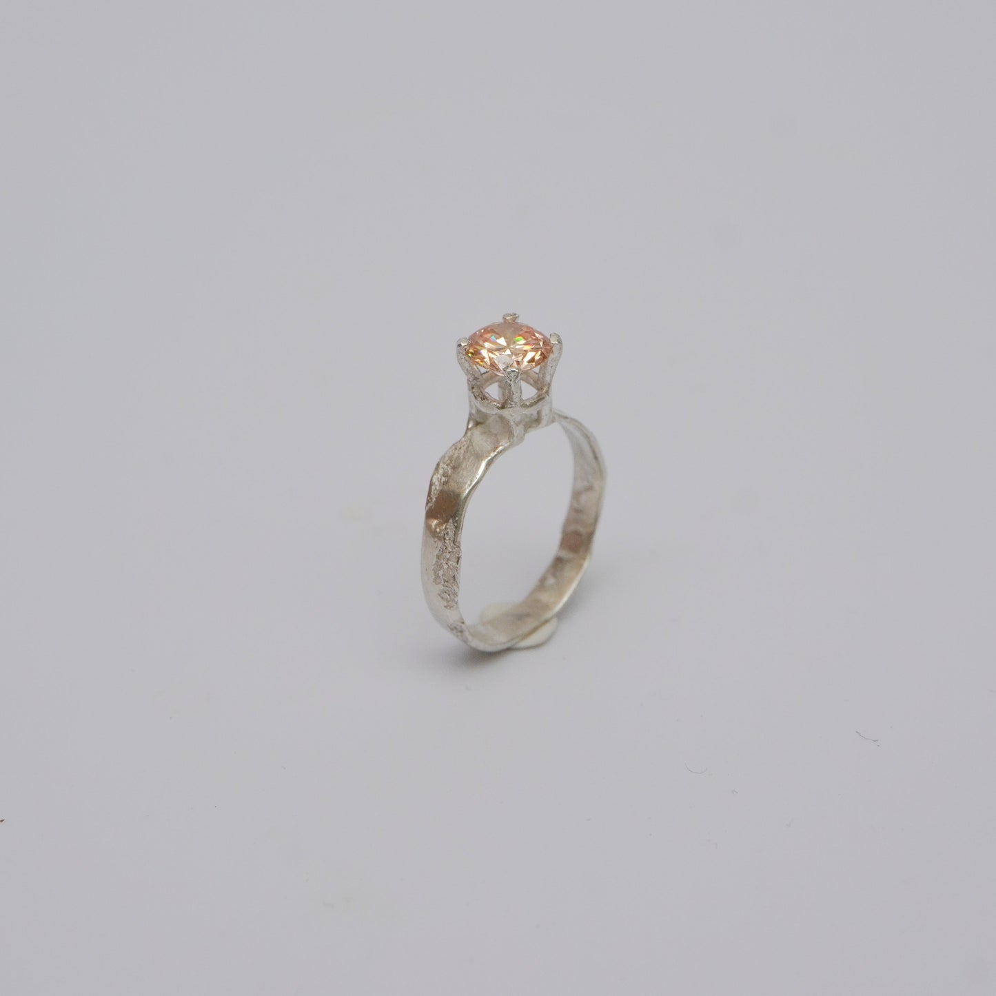 Unique Silver Ring With Champagne Stone, organic-shaped