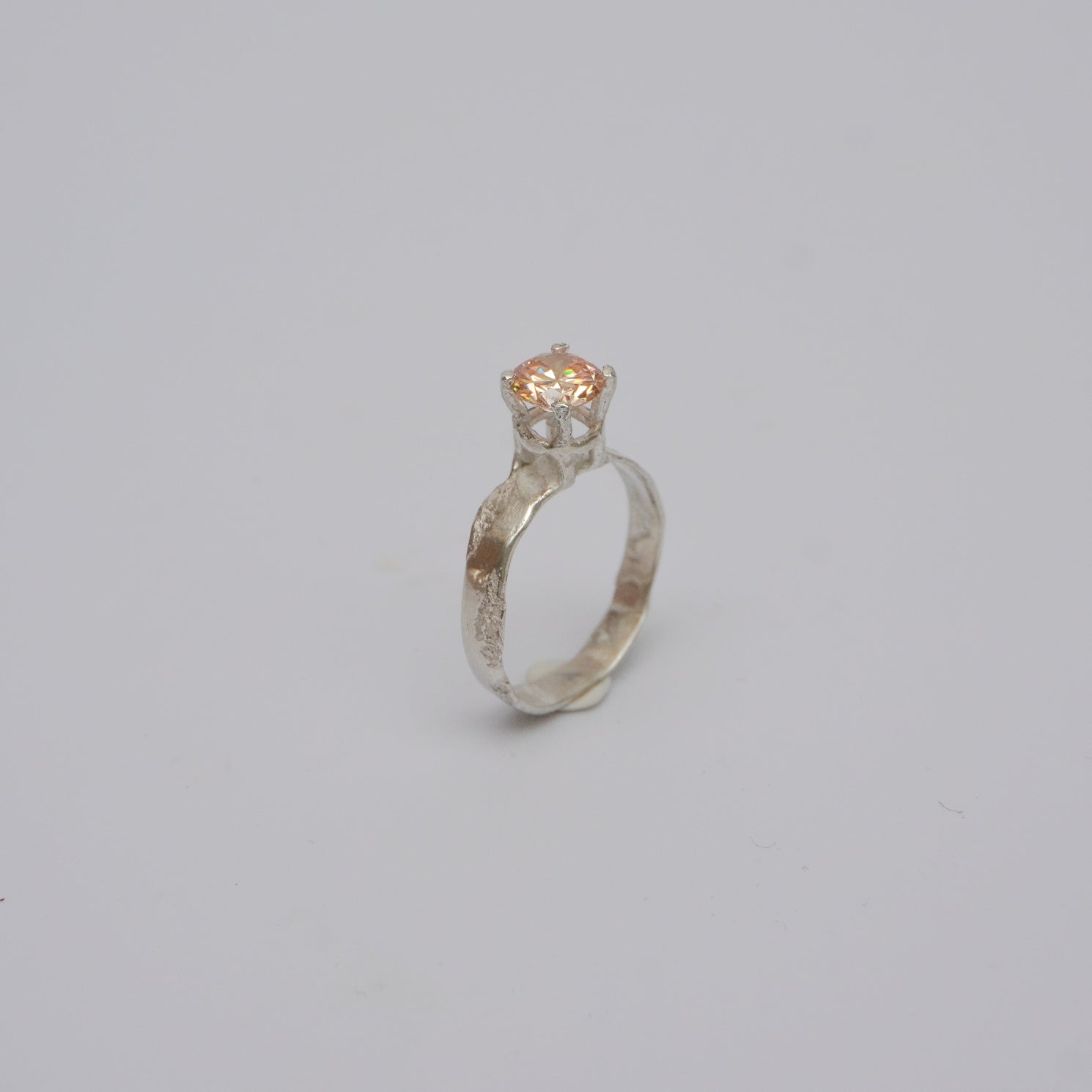 Unique Silver Ring With Champagne Stone, organic-shaped