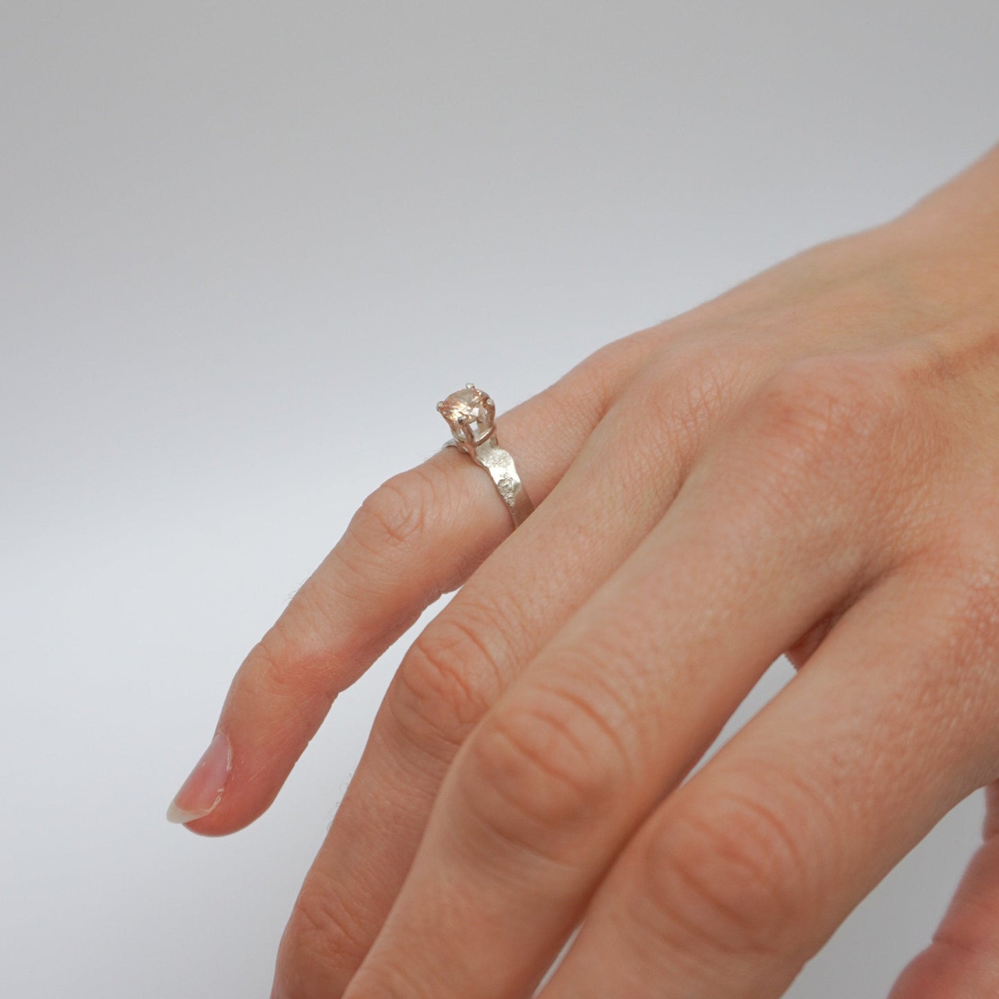 Unique Silver Ring With Champagne Stone, organic-shaped