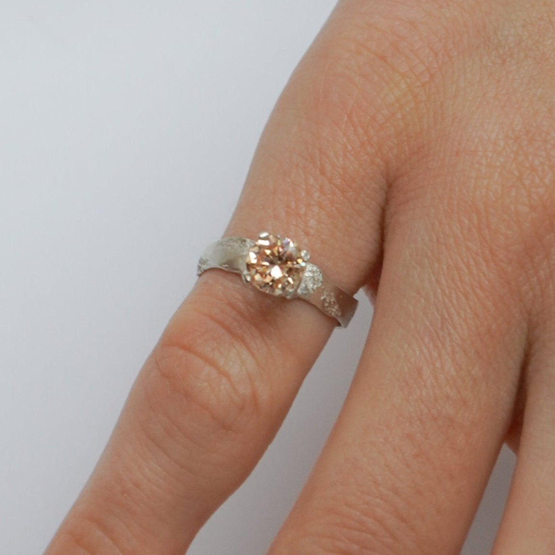 Unique Silver Ring With Champagne Stone, organic-shaped