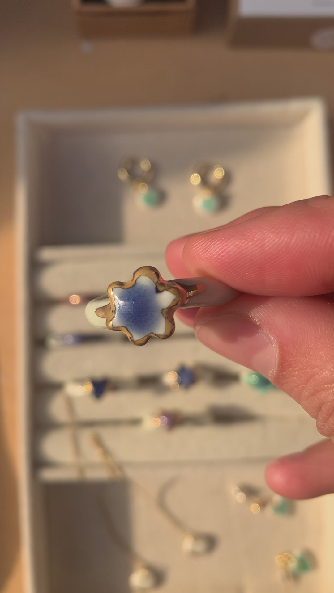 porcelain ring kindness blue gold white