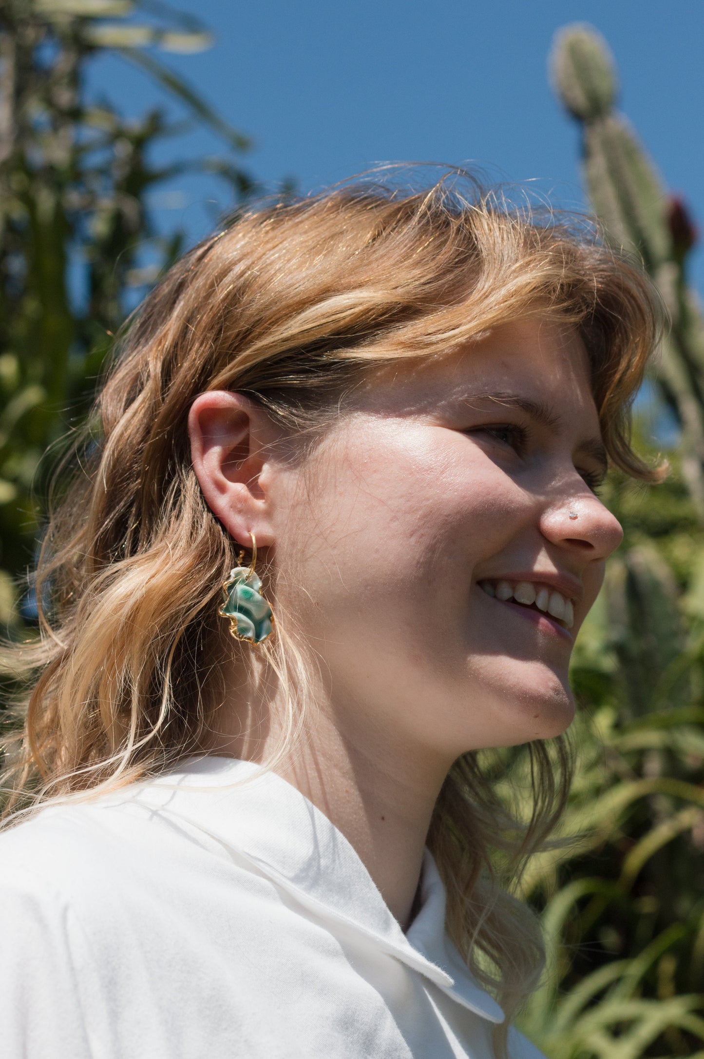 resilience hoop porcelain earrings green with gold luster