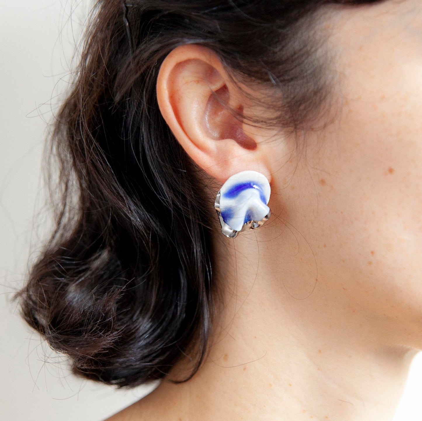 resilience midnight calm porcelain earring silver luster
