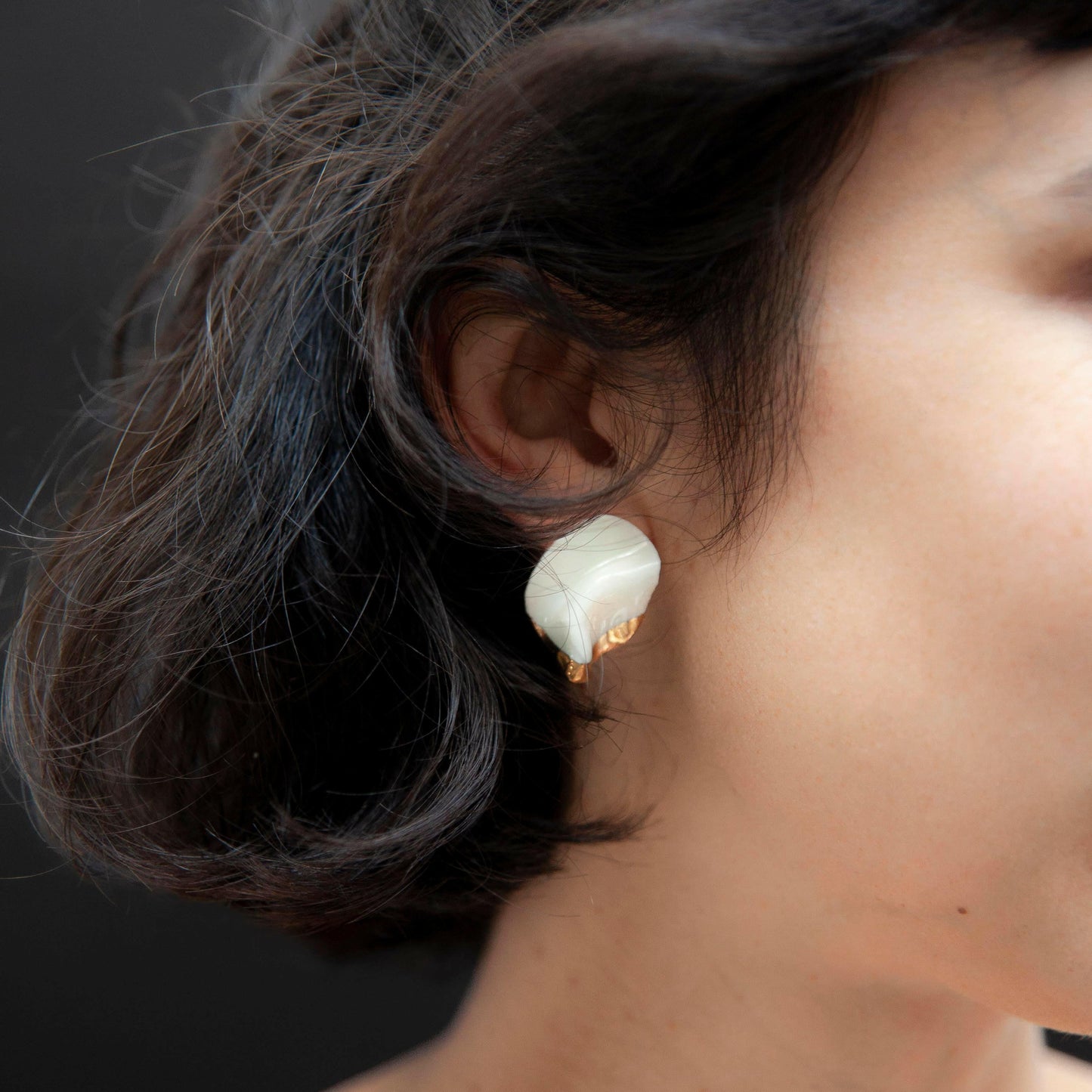 silent strenght handmade porcelain earrings with gold luster