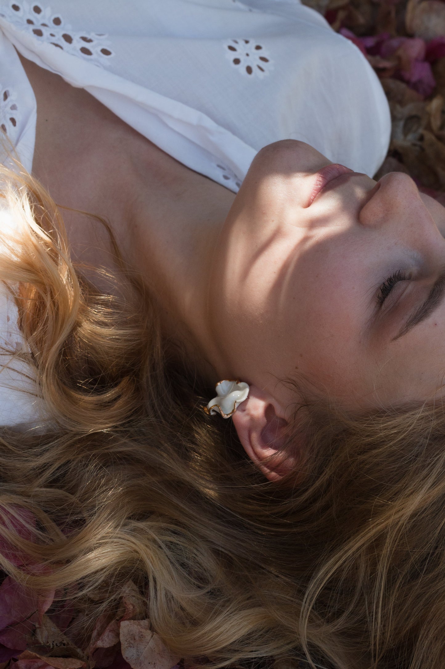 silent strenght handmade porcelain earrings with gold luster