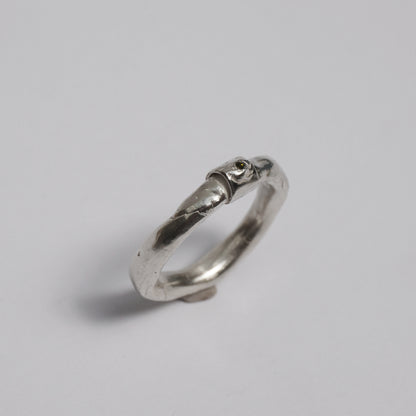 Silver Sculptural Ring with Green Stone – Unique Piece