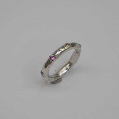 Silver Organic Ring with 7 Stones – Unique Piece