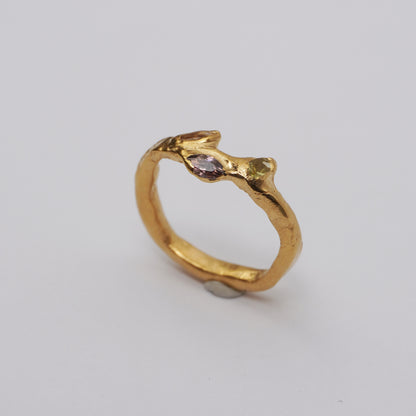 Gold Organic Ring with Three Stones – Unique Piece