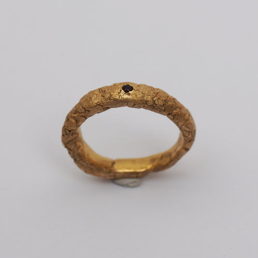 Gold Textured Ring with Red Stone – Unique Piece