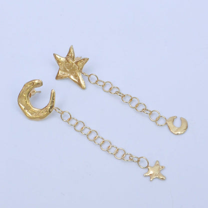 Bagliore notturno variante earrings, big moon and small star, big star and small moon, gold-plated silver