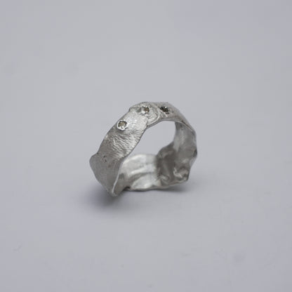 Silver Sculptural Ring with 3 Embedded Zirconia – Unique Piece