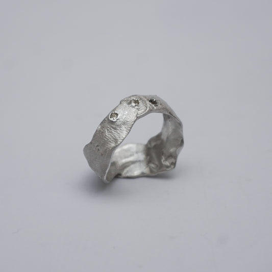 Silver Sculptural Ring with 3 Embedded Zirconia – Unique Piece