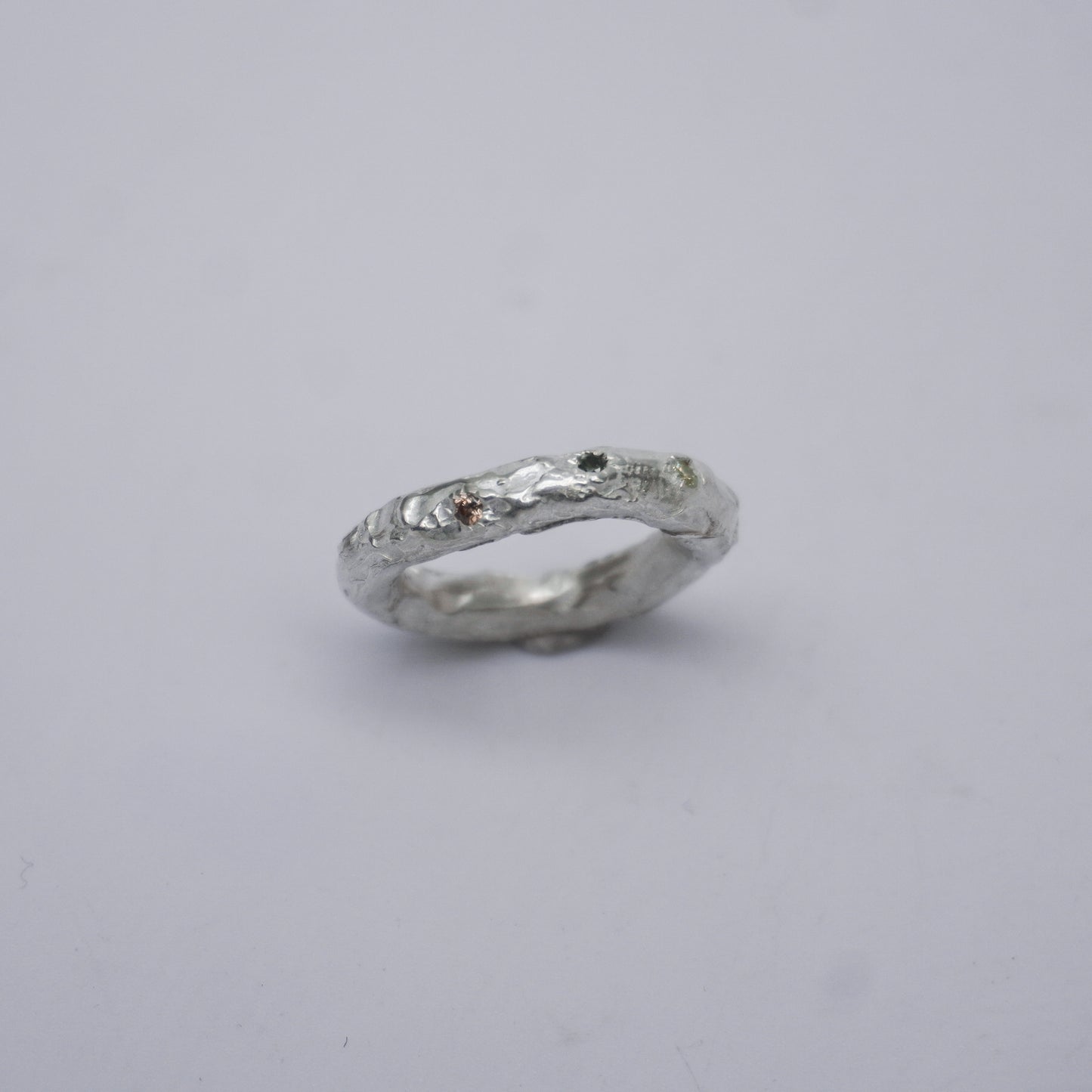 Silver Organic Textured Ring with Stones  – Unique Piece