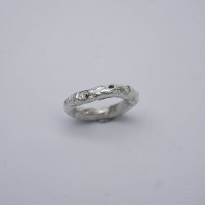 Silver Organic Textured Ring with Stones  – Unique Piece