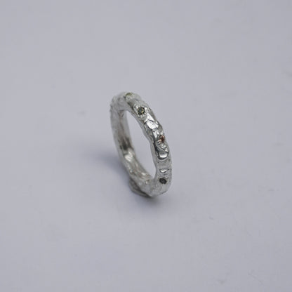 Silver Organic Textured Ring with Stones  – Unique Piece