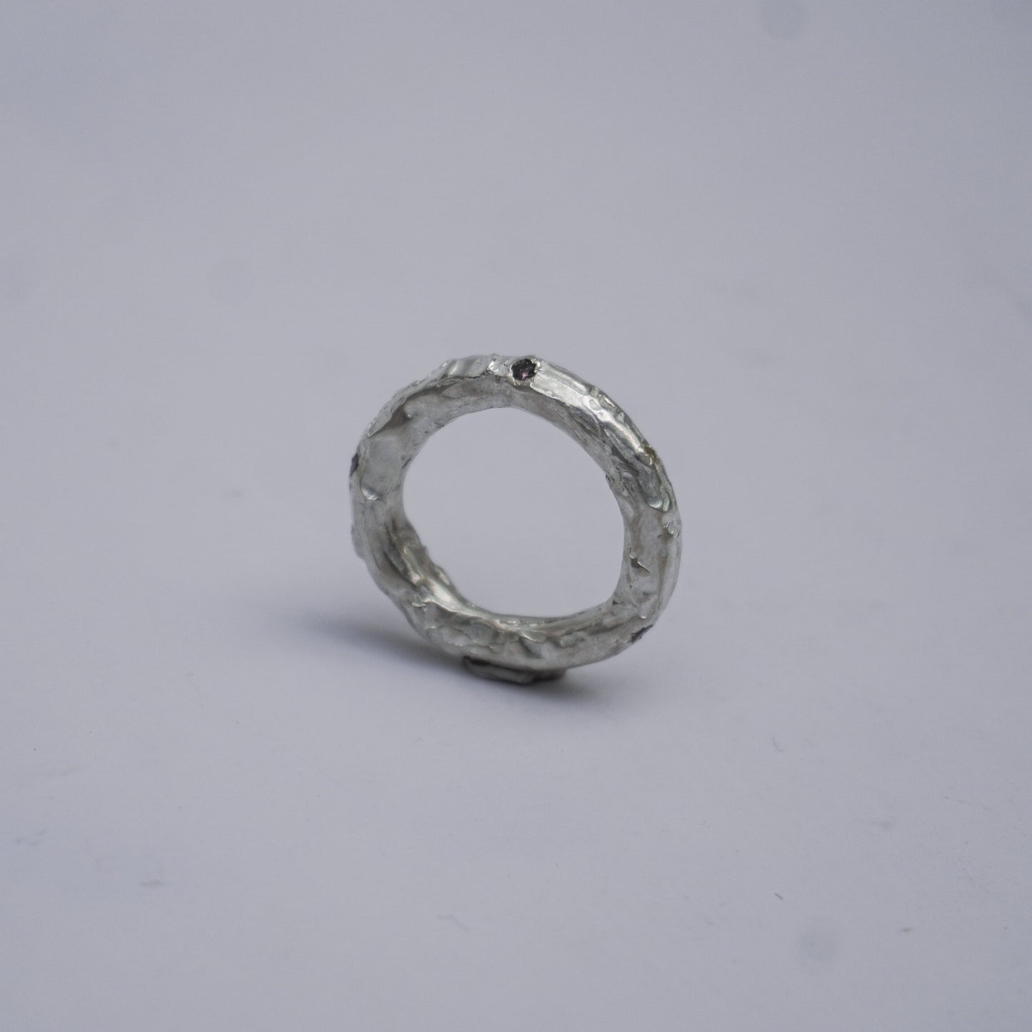Silver Organic Textured Ring with Stones  – Unique Piece