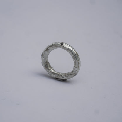 Silver Organic Textured Ring with Stones  – Unique Piece