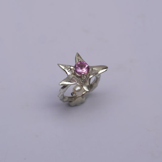Astra Ring with a Stone and Natural Pearl
