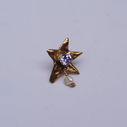 Echi Iridescenti Big Stud Star with Stone and Natural Pearl