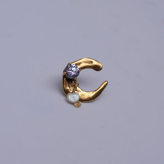 Echi Iridescenti Big Stud Moon with Stone and Natural Pearl