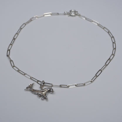 Handcrafted silver choker with sculptural creature pendant and rectangular-link chain