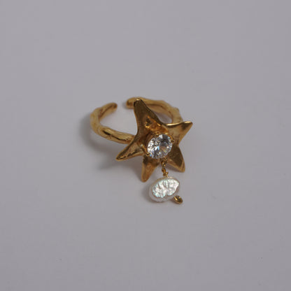 Astra Ring with a Stone and Natural Pearl