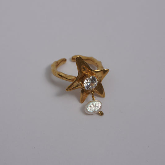 Astra Ring with a Stone and Natural Pearl