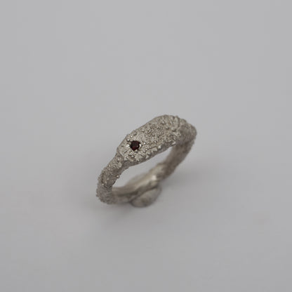 Silver Textured Ring with Red Natural Garnet – Unique Piece